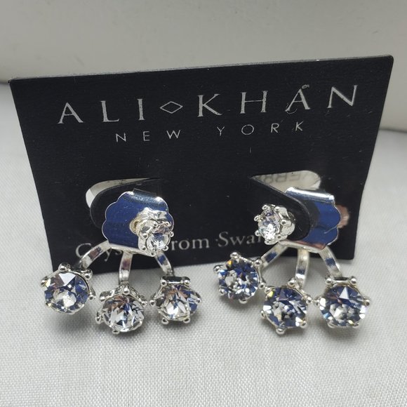 Ali Khan Swarovski crystal stone  jacket earring silver - Picture 1 of 4